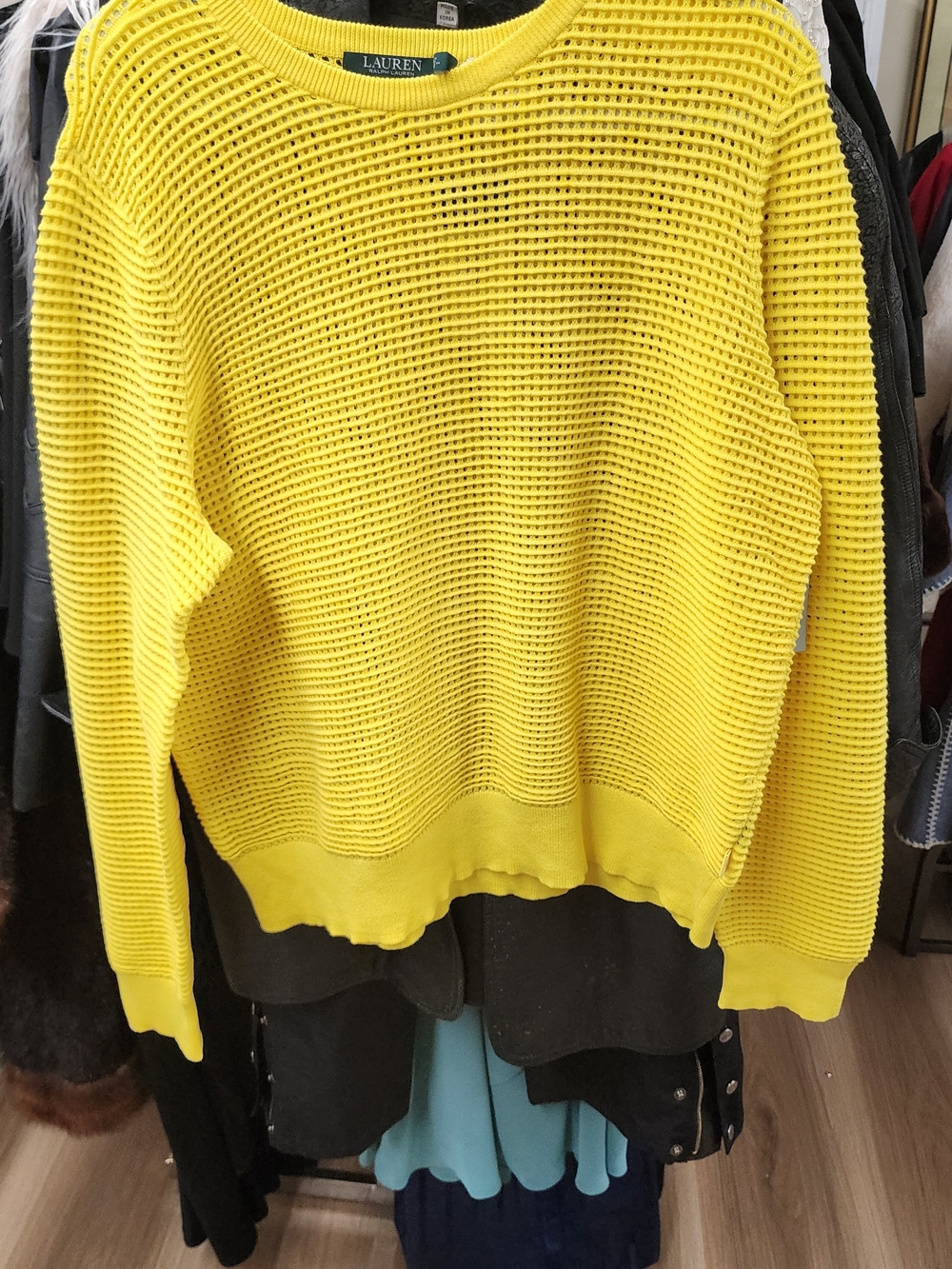 Ralph Lauren Bright Yellow Open-Knit Crewneck Sweater